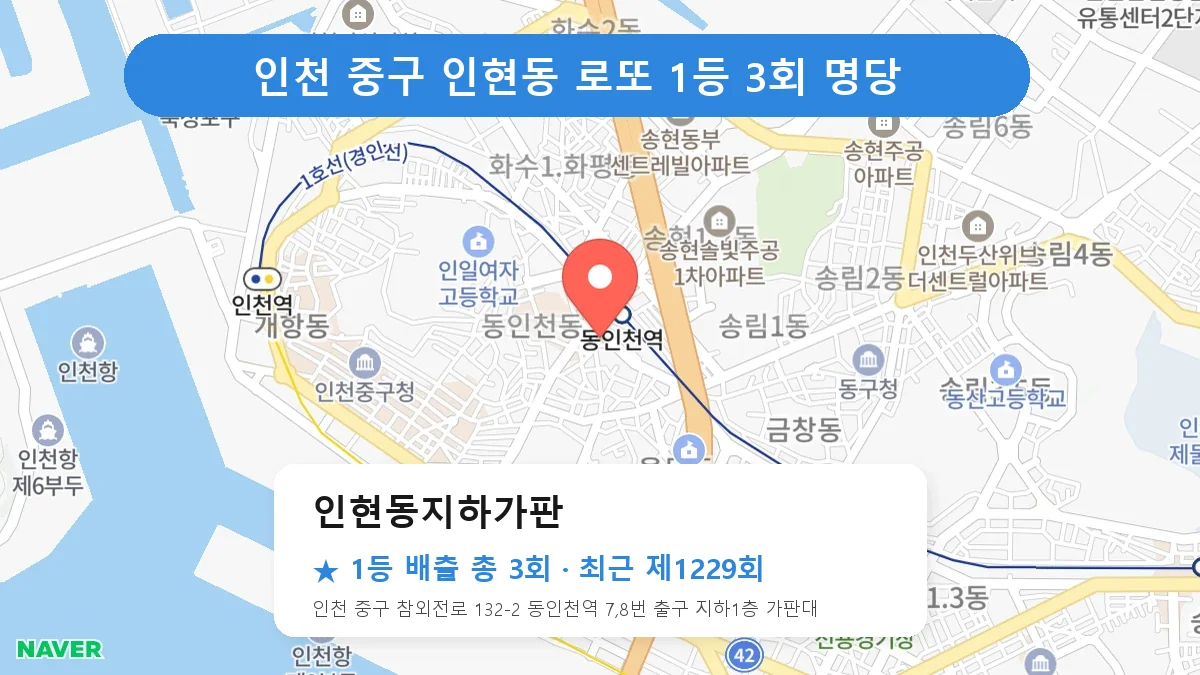 인천 중구 인현동지하가판 로또 1등 3회 명당 | 위치·당첨 이력 (인천 중구 인현동)
