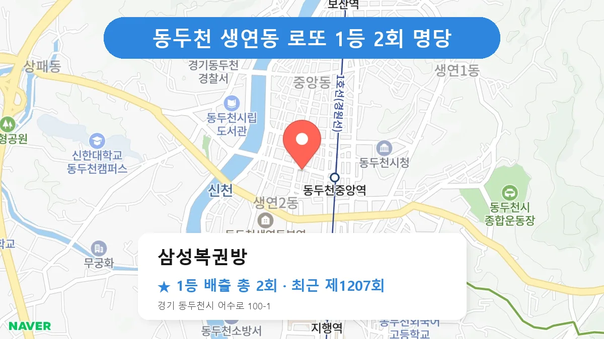 동두천 삼성복권방 로또 1등 2회 명당 | 위치·당첨 이력 (경기 동두천시 생연동)