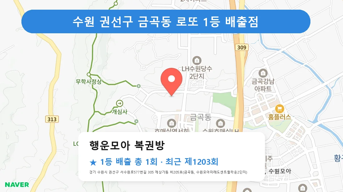 수원 권선구 로또 명당 행운모아 복권방 위치