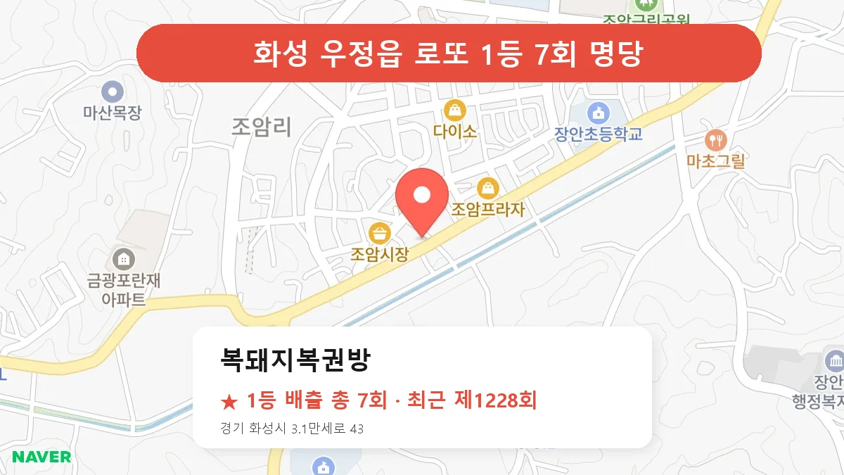 화성 복돼지복권방 로또 1등 7회 명당 | 위치·당첨 이력 (경기 화성시 우정읍)