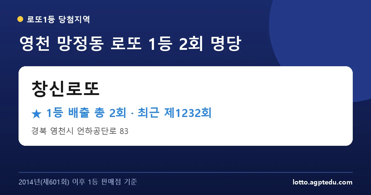 영천 창신로또 로또 1등 2회 명당 | 위치·당첨 이력 (경북 영천시 망정동)
