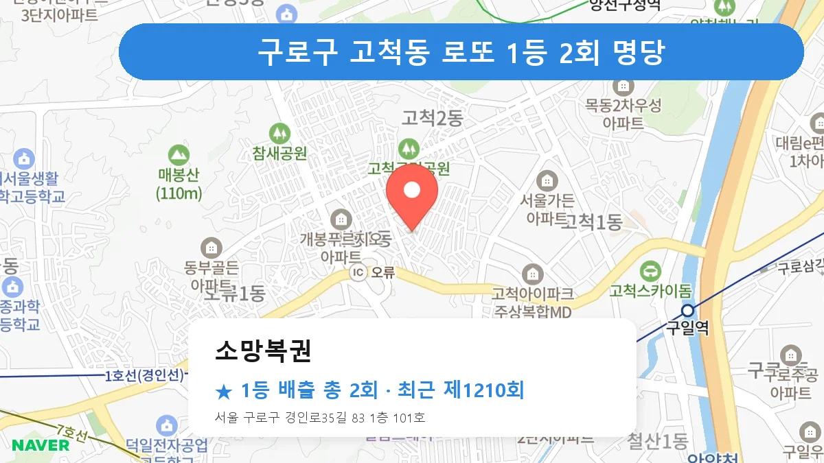 구로구 소망복권 로또 1등 2회 명당 | 위치·당첨 이력 (서울 구로구 고척동)