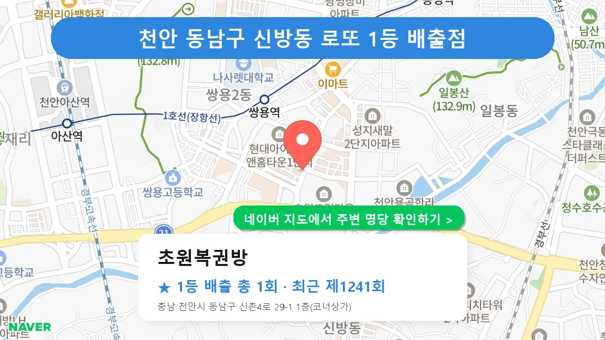 제1241회 천안시 동남구 신방동 로또 명당 초원복권방 위치