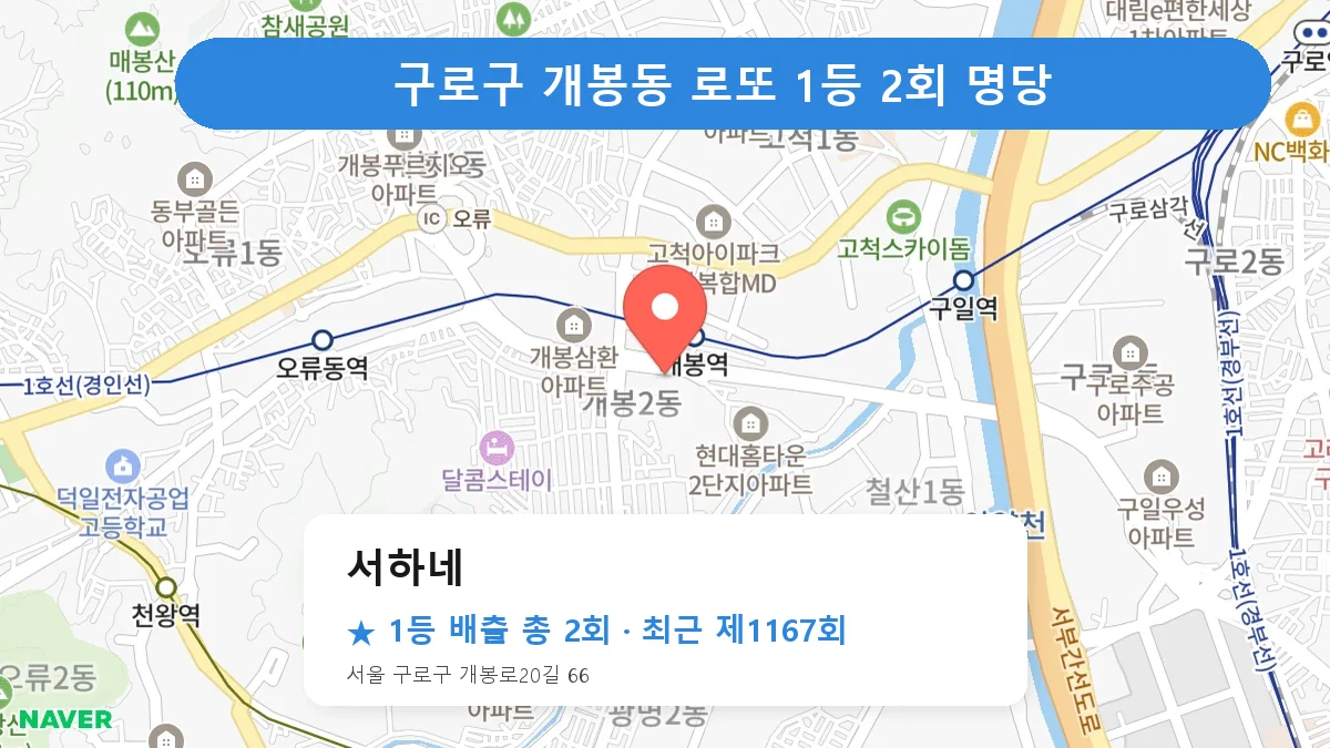구로구 서하네 로또 1등 2회 명당 | 위치·당첨 이력 (서울 구로구 개봉동)