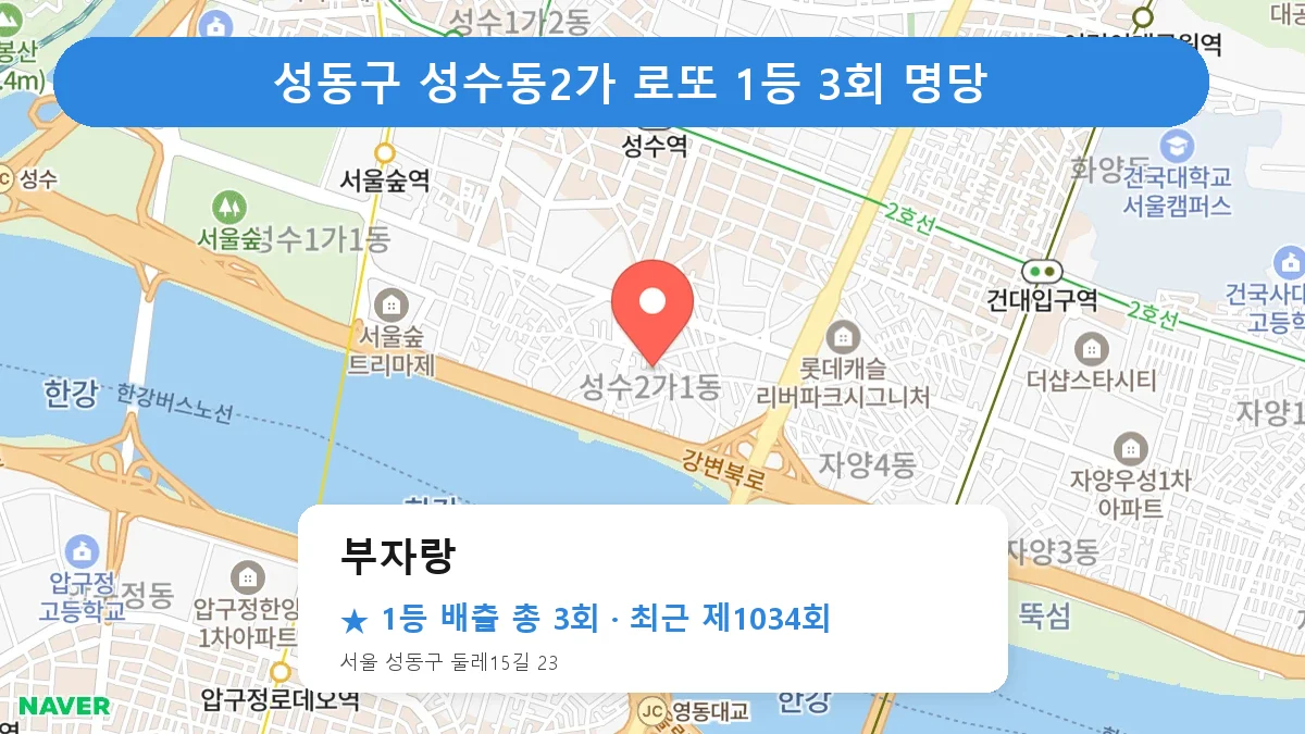 성동구 부자랑 로또 1등 3회 명당 | 위치·당첨 이력 (서울 성동구 성수동2가)