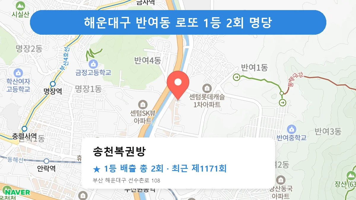 해운대구 송천복권방 로또 1등 2회 명당 | 위치·당첨 이력 (부산 해운대구 반여동)
