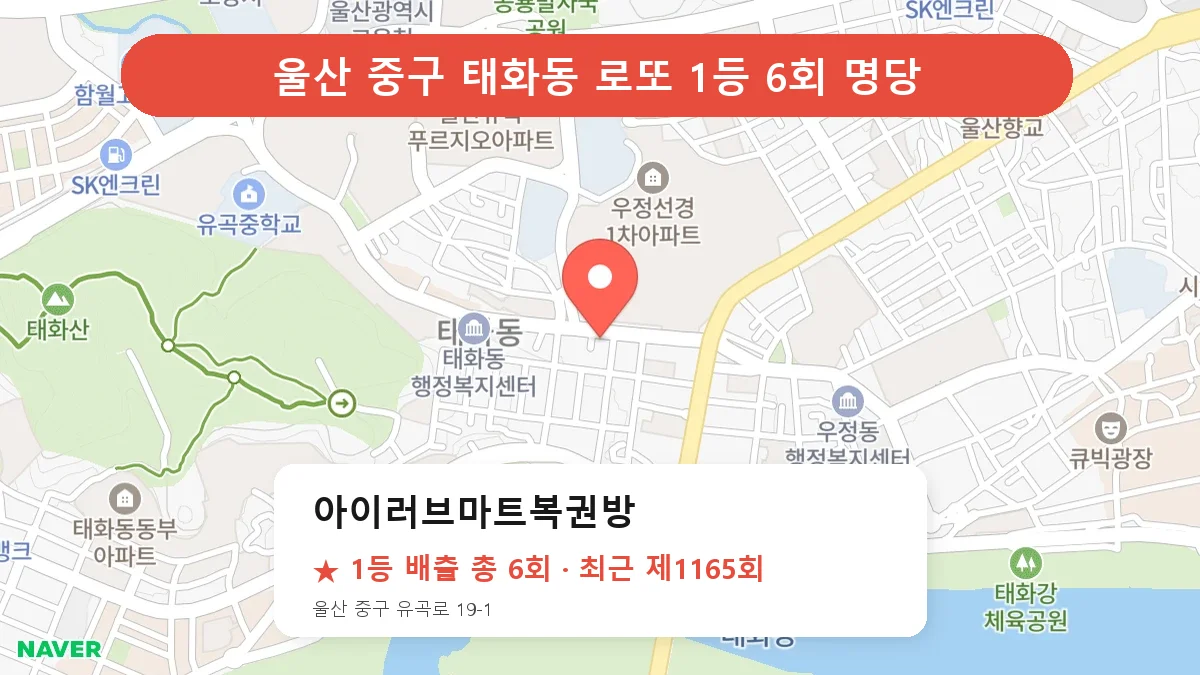 울산 중구 아이러브마트복권방 로또 1등 6회 명당 | 위치·당첨 이력 (울산 중구 태화동)