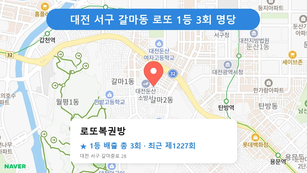 대전 서구 로또복권방 로또 1등 3회 명당 | 위치·당첨 이력 (대전 서구 갈마동)