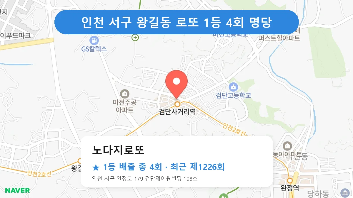 인천 서구 노다지로또 로또 1등 4회 명당 | 위치·당첨 이력 (인천 서구 왕길동)