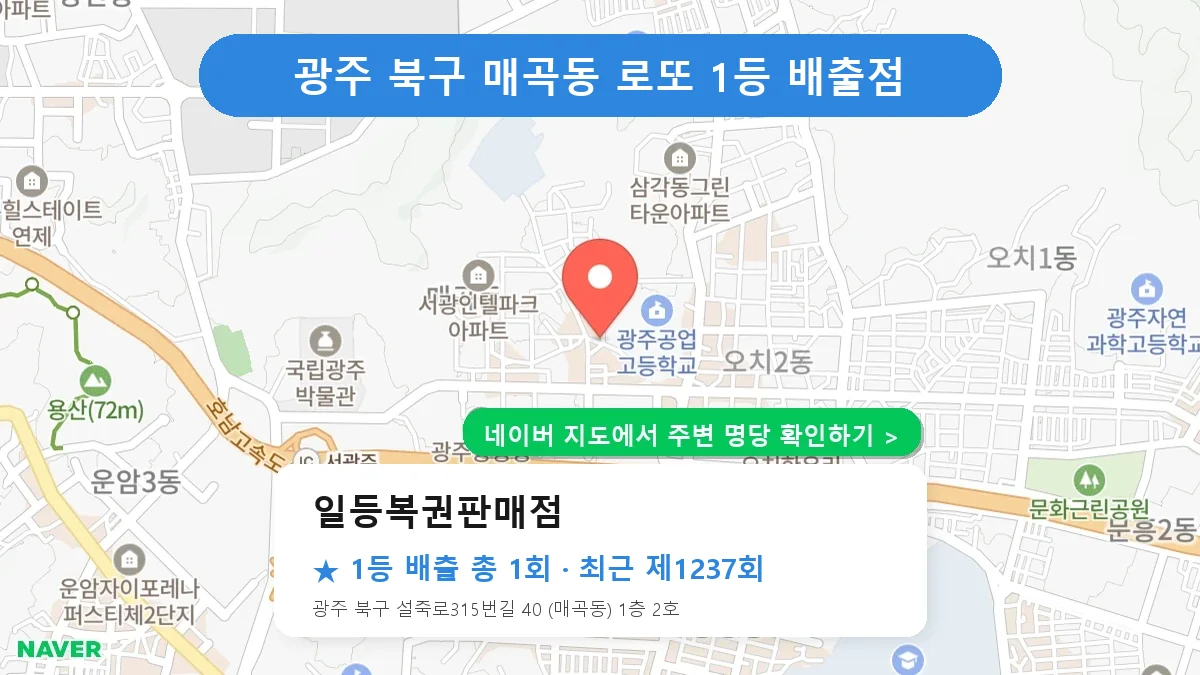 광주 북구 일등복권판매점 로또 1등 1회 명당 | 위치·당첨 이력 (광주 북구 매곡동)