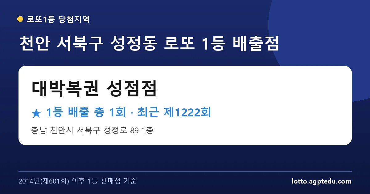 천안 서북구 대박복권 성점점 로또 1등 1회 명당 | 위치·당첨 이력 (충남 천안시 서북구 성정동)