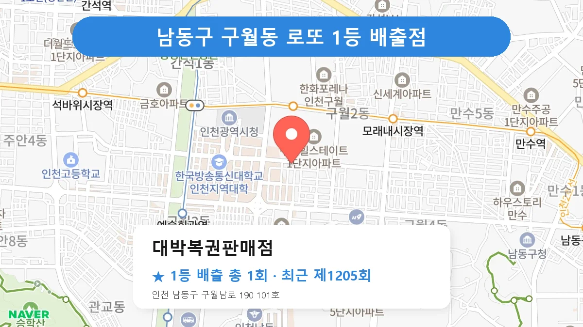 남동구 대박복권판매점 로또 1등 1회 명당 | 위치·당첨 이력 (인천 남동구 구월동)