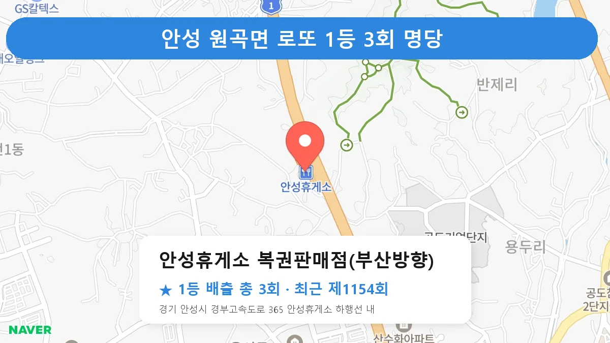 안성 안성휴게소 복권판매점(부산방향) 로또 1등 3회 명당 | 위치·당첨 이력 (경기 안성시 원곡면)