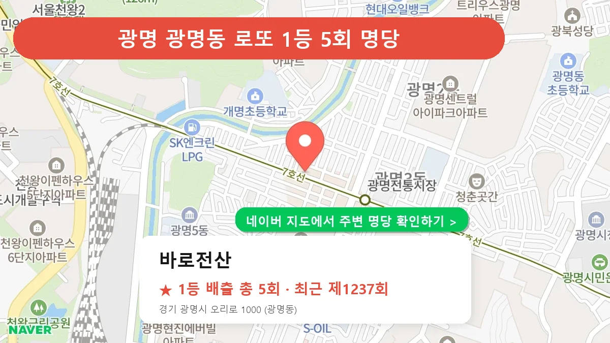 광명 바로전산 로또 1등 5회 명당 | 위치·당첨 이력 (경기 광명시 광명동)