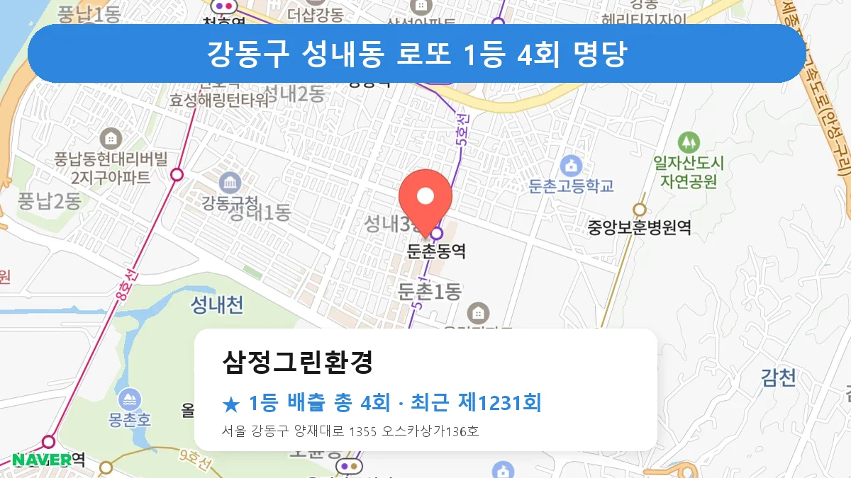 강동구 삼정그린환경 로또 1등 4회 명당 | 위치·당첨 이력 (서울 강동구 성내동)