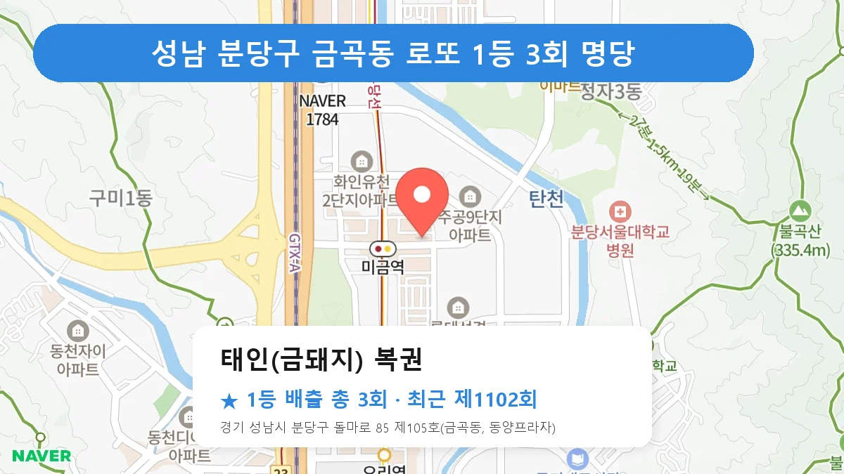 성남 분당구 로또 명당 태인(금돼지) 복권 위치