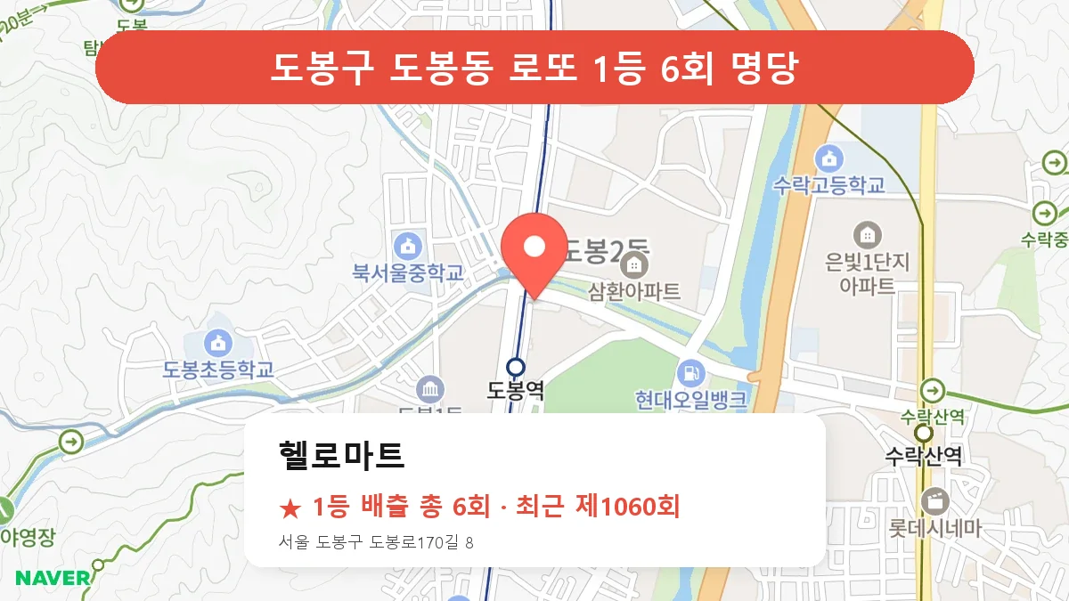 도봉구 헬로마트 로또 1등 6회 명당 | 위치·당첨 이력 (서울 도봉구 도봉동)