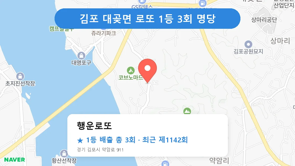 김포 행운로또 로또 1등 3회 명당 | 위치·당첨 이력 (경기 김포시 대곶면)