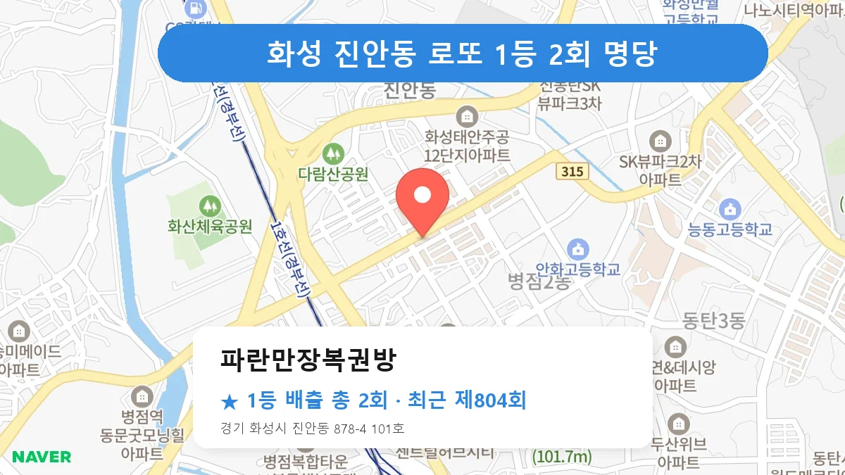 화성 파란만장복권방 로또 1등 2회 명당 | 위치·당첨 이력 (경기 화성시 진안동)