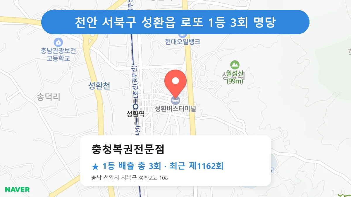 천안 서북구 충청복권전문점 로또 1등 3회 명당 | 위치·당첨 이력 (충남 천안시 서북구 성환읍)
