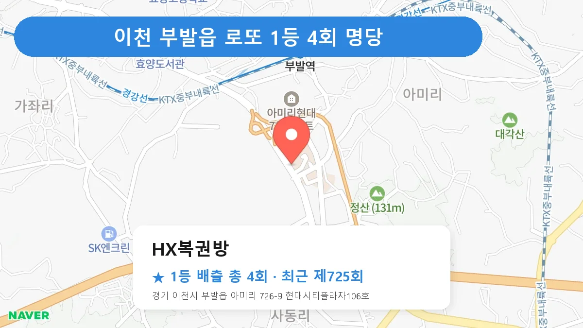 이천 HX복권방 로또 1등 4회 명당 | 위치·당첨 이력 (경기 이천시 부발읍)