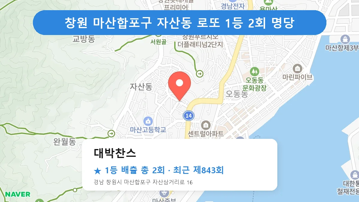 창원 마산합포구 대박찬스 로또 1등 2회 명당 | 위치·당첨 이력 (경남 창원시 마산합포구 자산동)
