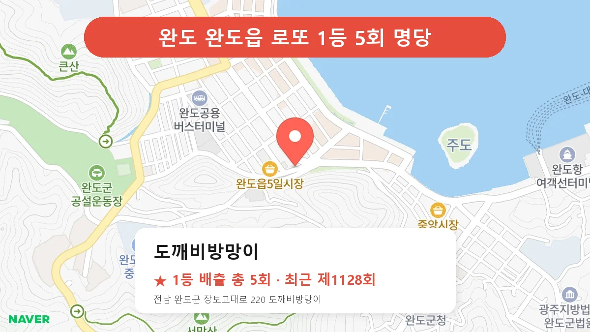 완도 도깨비방망이 로또 1등 5회 명당 | 위치·당첨 이력 (전남 완도군 완도읍)