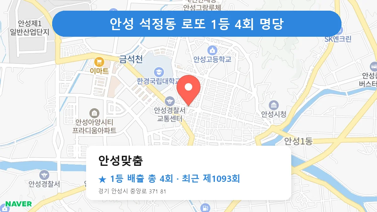 안성 안성맞춤 로또 1등 4회 명당 | 위치·당첨 이력 (경기 안성시 석정동)