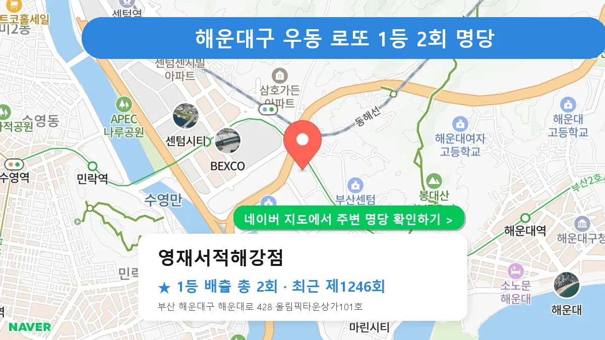 제1246회 해운대구 우동 로또 명당 영재서적해강점 위치