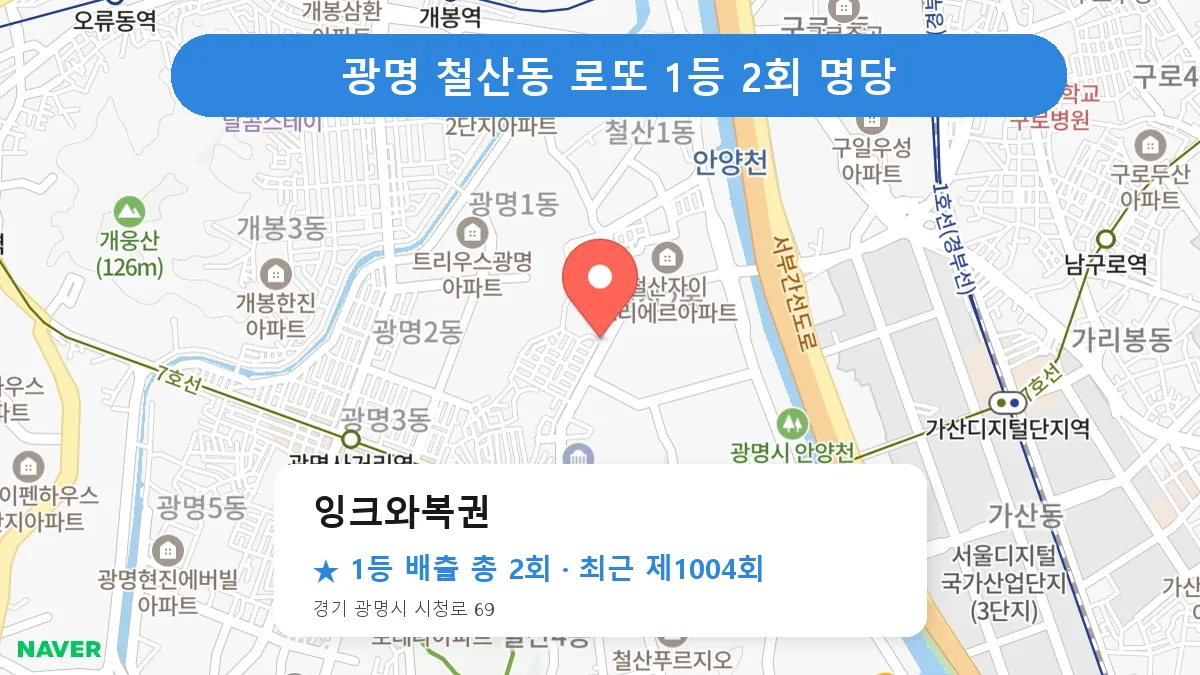 광명 잉크와복권 로또 1등 2회 명당 | 위치·당첨 이력 (경기 광명시 철산동)