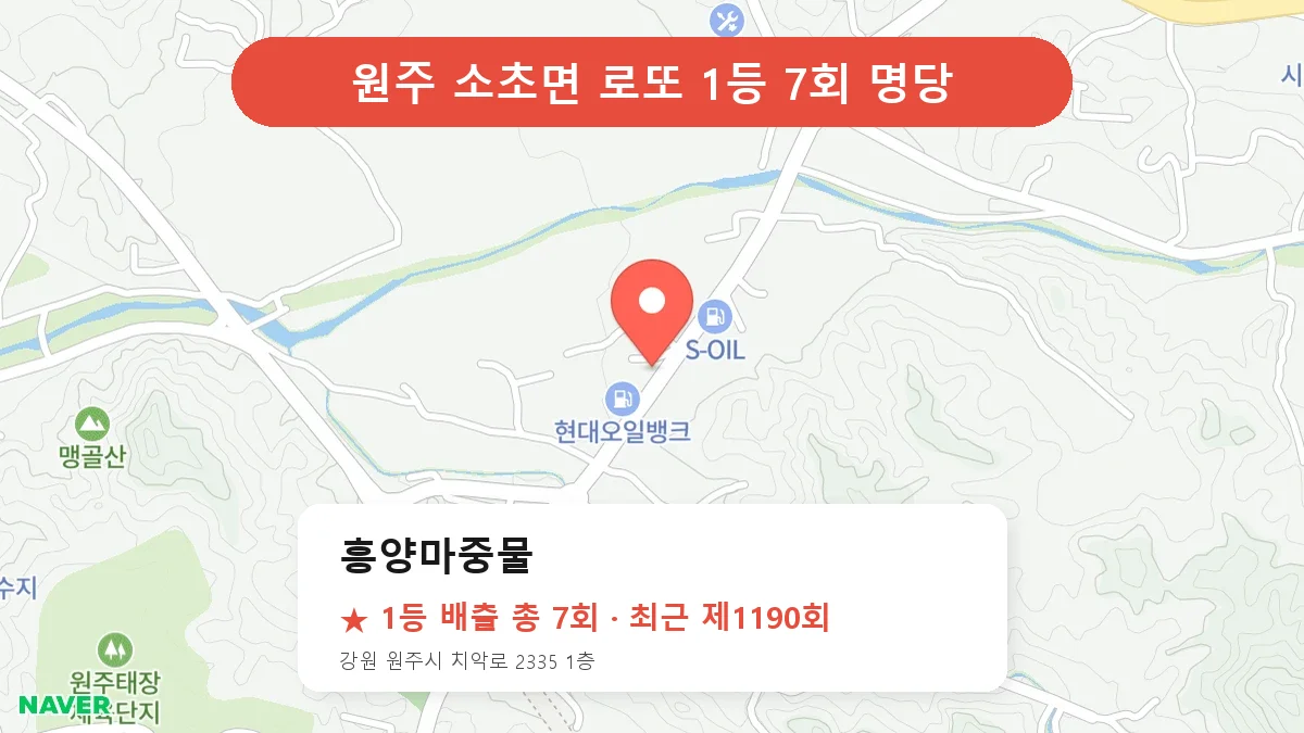 원주 흥양마중물 로또 1등 7회 명당 | 위치·당첨 이력 (강원 원주시 소초면)