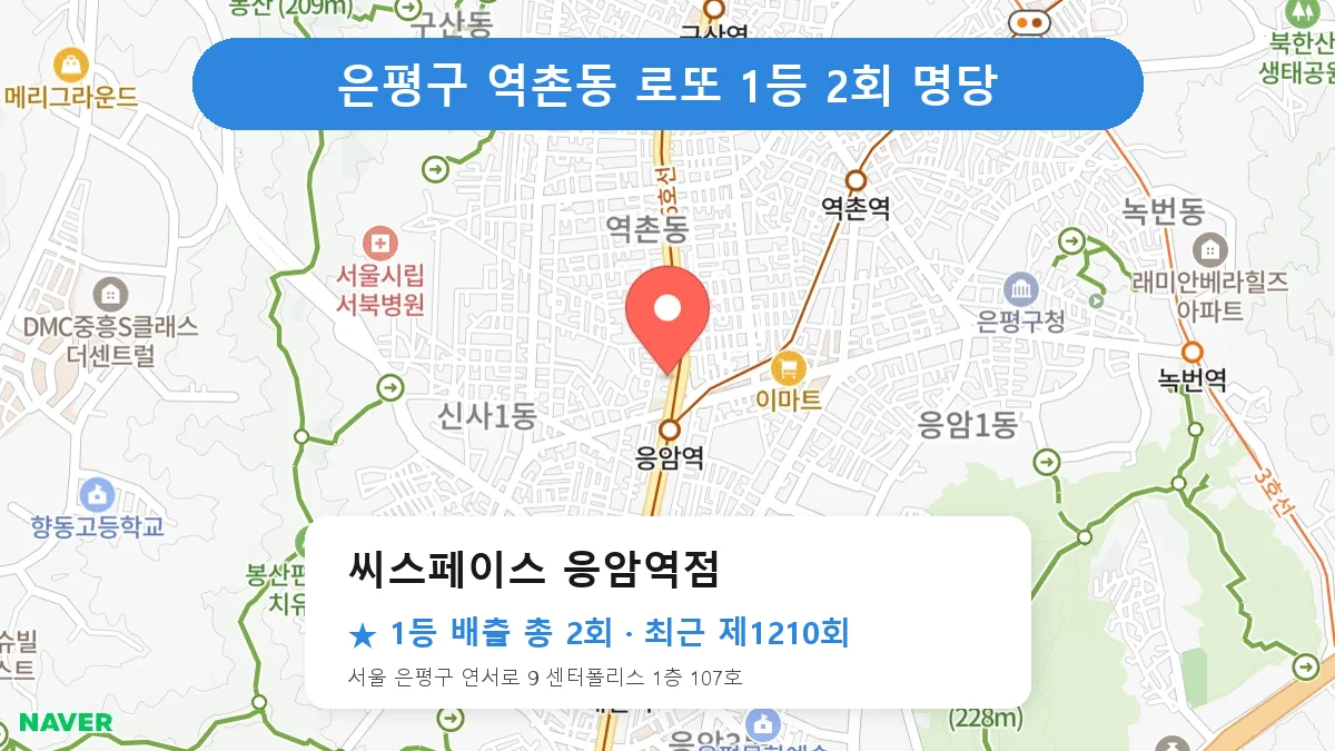 은평구 씨스페이스 응암역점 로또 1등 2회 명당 | 위치·당첨 이력 (서울 은평구 역촌동)