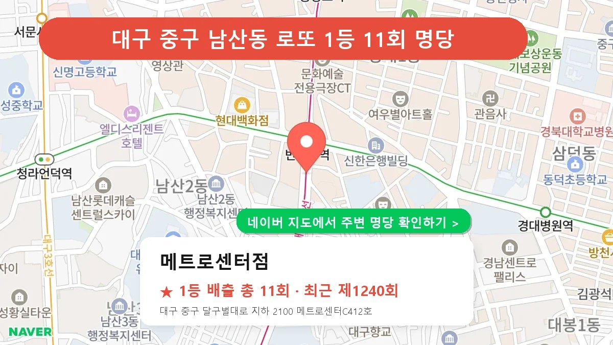 제1240회 중구 남산동 로또 명당 메트로센터점 위치