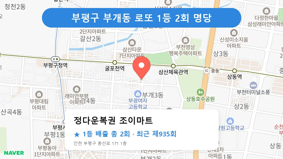 부평구 로또 명당 정다운복권 조이마트 위치
