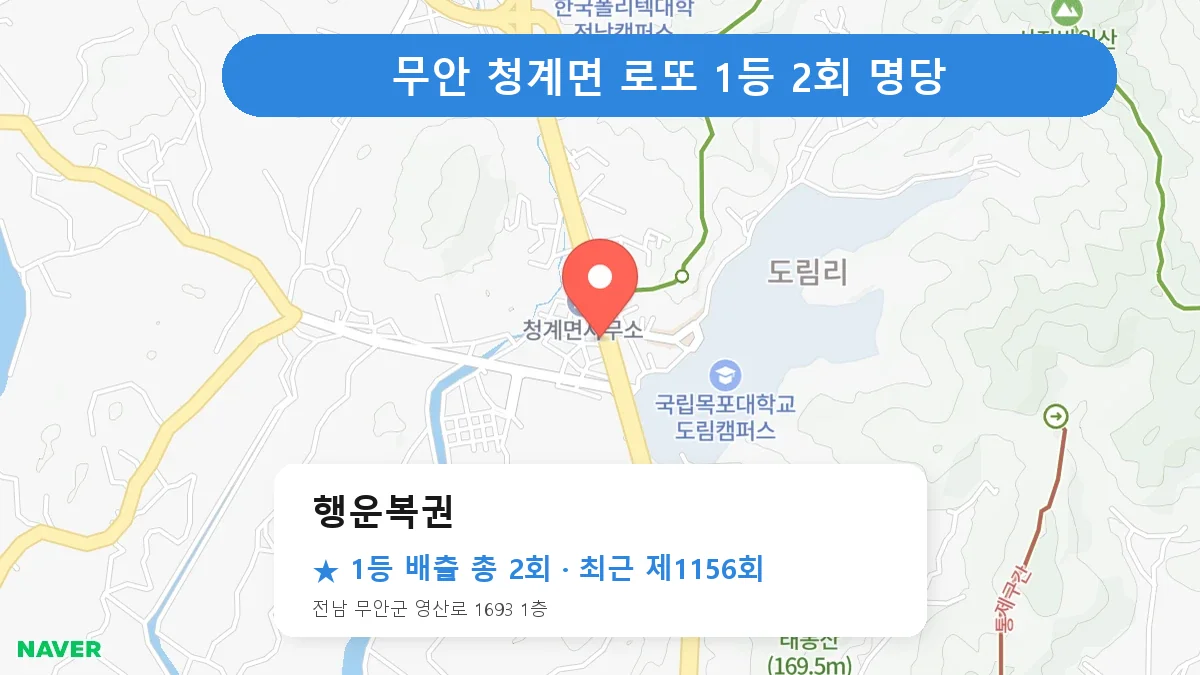 무안 행운복권 로또 1등 2회 명당 | 위치·당첨 이력 (전남 무안군 청계면)