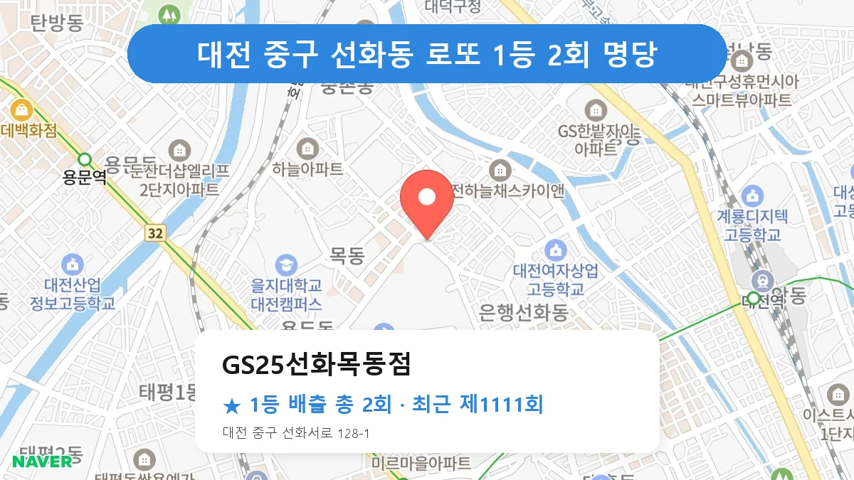 대전 중구 로또 명당 GS25선화목동점 위치
