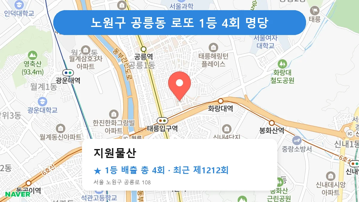 노원구 지원물산 로또 1등 4회 명당 | 위치·당첨 이력 (서울 노원구 공릉동)