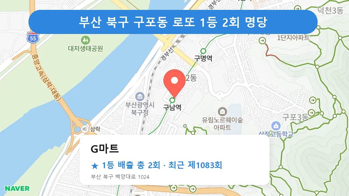 부산 북구 G마트 로또 1등 2회 명당 | 위치·당첨 이력 (부산 북구 구포동)
