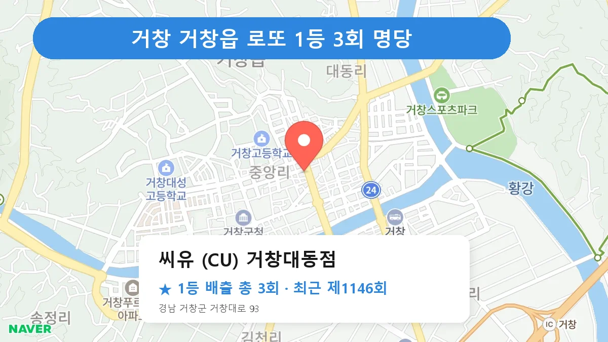 거창 씨유 (CU) 거창대동점 로또 1등 3회 명당 | 위치·당첨 이력 (경남 거창군 거창읍)