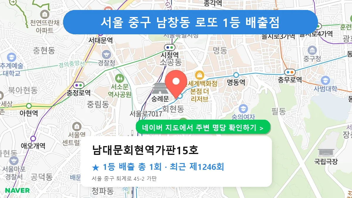 제1246회 중구 남창동 로또 명당 남대문회현역가판15호 위치