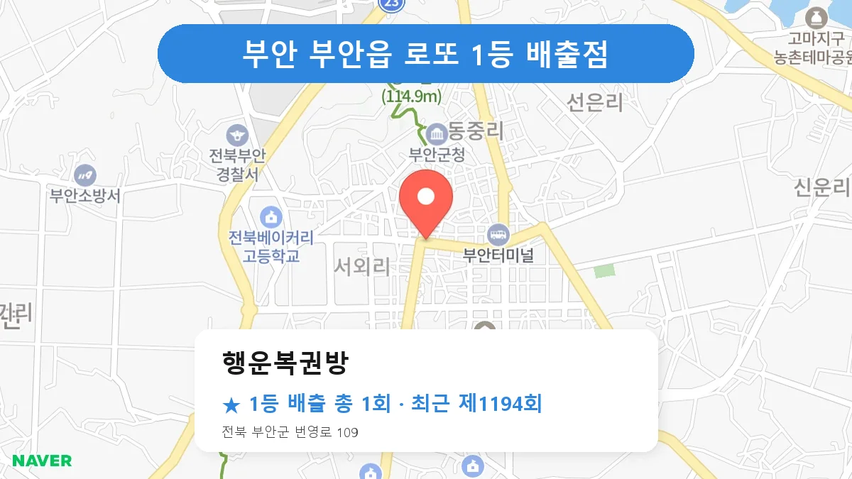 부안 행운복권방 로또 1등 1회 명당 | 위치·당첨 이력 (전북 부안군 부안읍)
