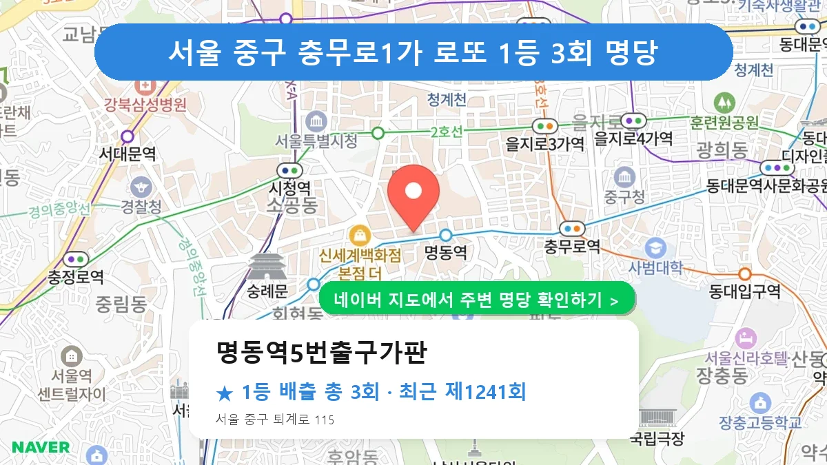 제1241회 중구 충무로1가 로또 명당 명동역5번출구가판 위치