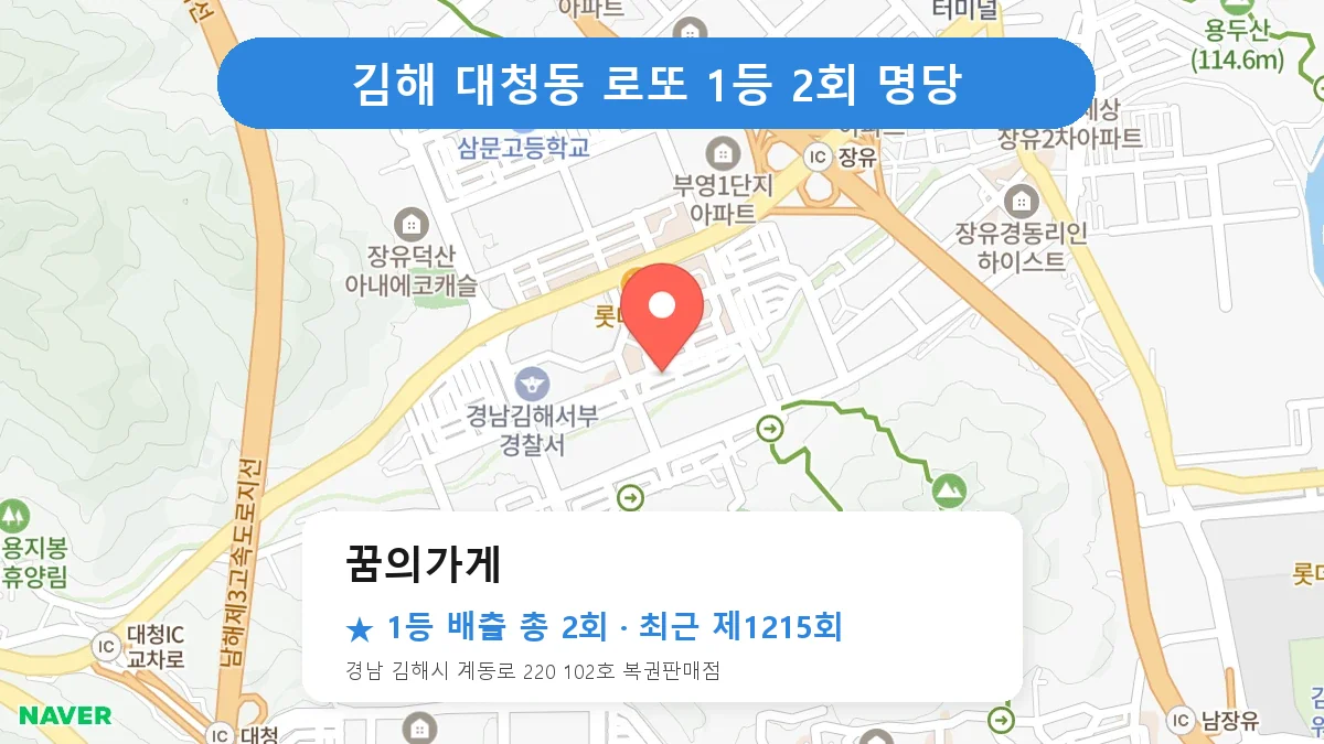 김해 꿈의가게 로또 1등 2회 명당 | 위치·당첨 이력 (경남 김해시 대청동)