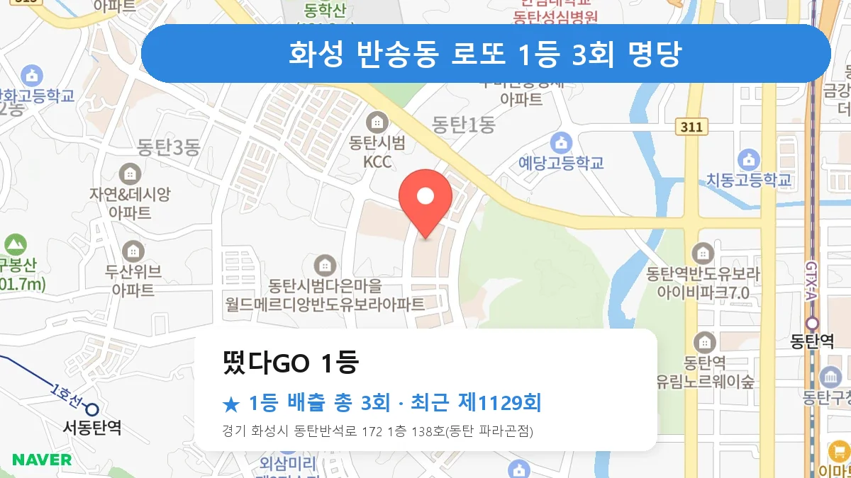 화성 떴다GO 1등 로또 1등 3회 명당 | 위치·당첨 이력 (경기 화성시 반송동)