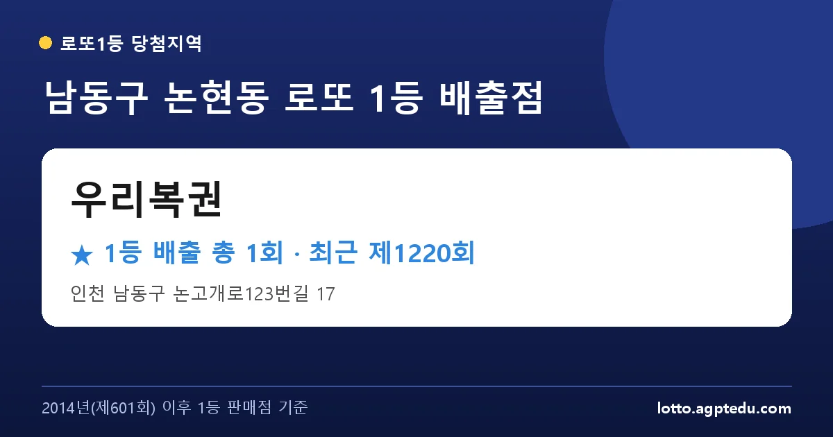 남동구 우리복권 로또 1등 1회 명당 | 위치·당첨 이력 (인천 남동구 논현동)
