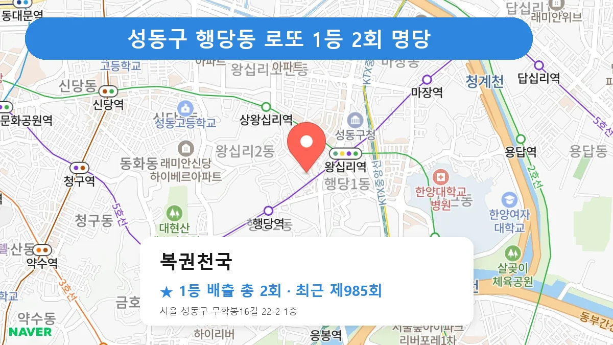 성동구 복권천국 로또 1등 2회 명당 | 위치·당첨 이력 (서울 성동구 행당동)