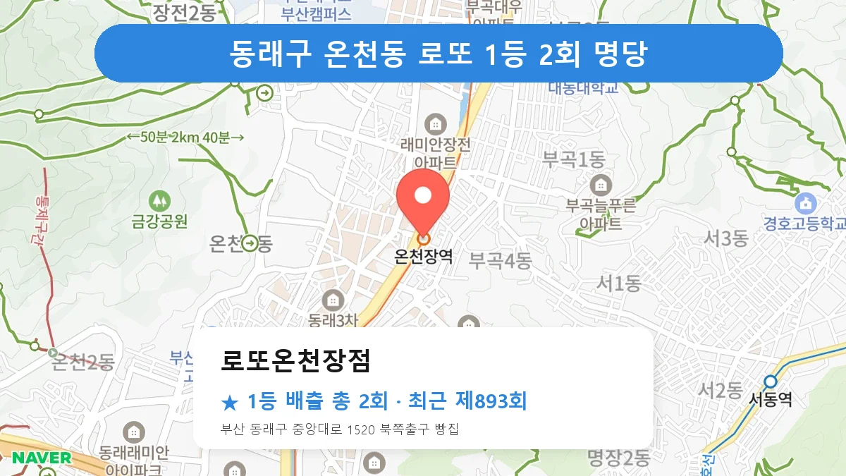 동래구 로또온천장점 로또 1등 2회 명당 | 위치·당첨 이력 (부산 동래구 온천동)