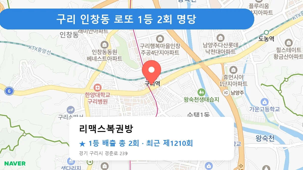 구리 리맥스복권방 로또 1등 2회 명당 | 위치·당첨 이력 (경기 구리시 인창동)