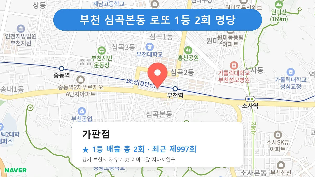 부천 가판점 로또 1등 2회 명당 | 위치·당첨 이력 (경기 부천시 심곡본동)