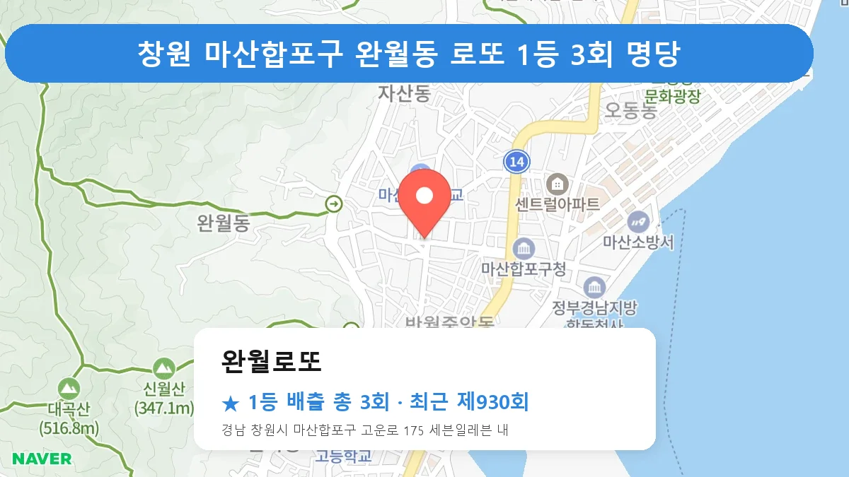 창원 마산합포구 완월로또 로또 1등 3회 명당 | 위치·당첨 이력 (경남 창원시 마산합포구 완월동)